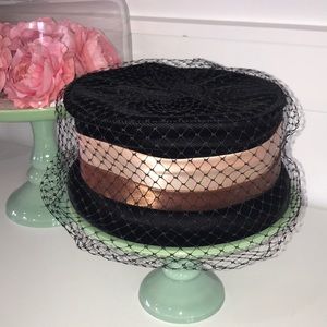 Vintage black velvet hat with veil